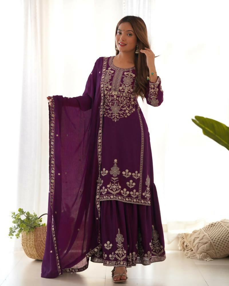 Lehenga Mart Designer Sharara Suit With Kurta, Sharara, Dupatta For Women-Purple - Distacart