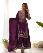 Lehenga Mart Designer Sharara Suit With Kurta, Sharara, Dupatta For Women-Purple - Distacart