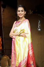 Very Much Indian Handloom Pure Silk Paithani Pastel Light Yellow - Distacart