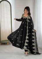 Teeya Creation Black Color Crunchy Silk Embroidery Work Wedding Wear Gown - Distacart