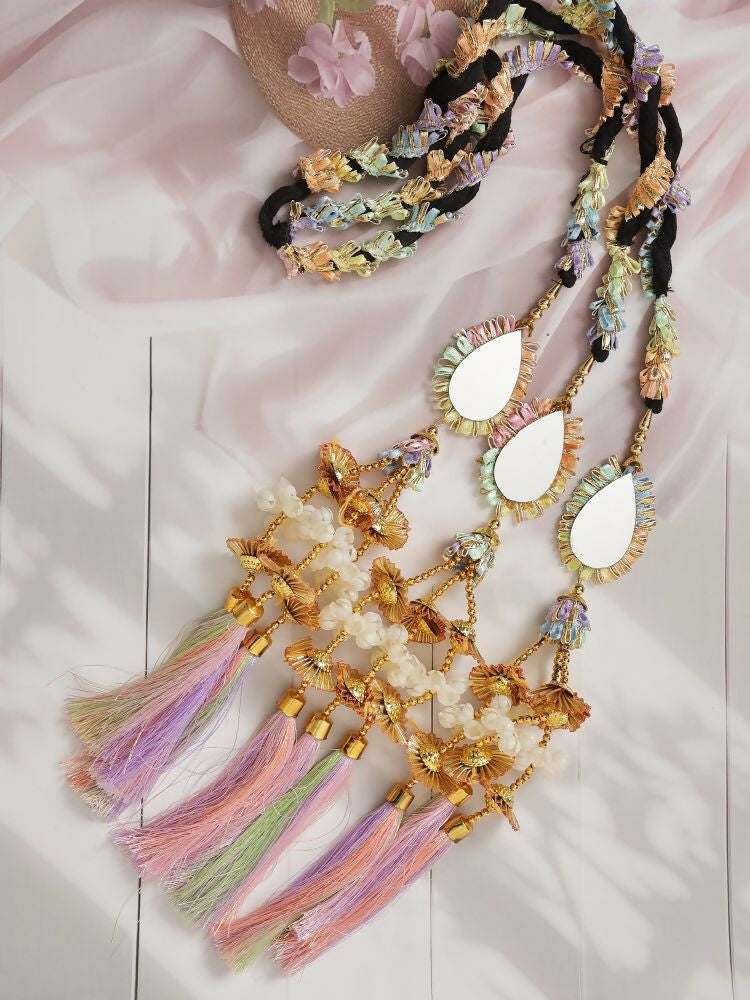 Ruby Raang Colorful Gota Pati Work And Colorful Pastel Hues Threadswith And Black Thread & Mirros