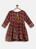 Ahalyaa Maroon Rayon Printed Kurta Palazzo Sets for Kids For Girls
