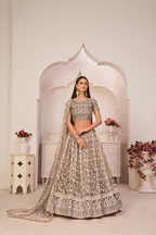 Eilara Chocolate Brown Net White Thread Zari Sequence Embroidered Work Lehenga Choli