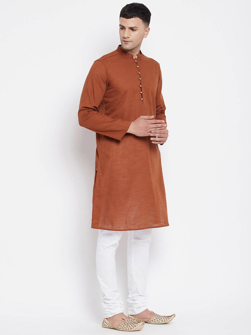 Even Apparels Brown Color Pure Cotton Men's Kurta With Band Collar - Distacart