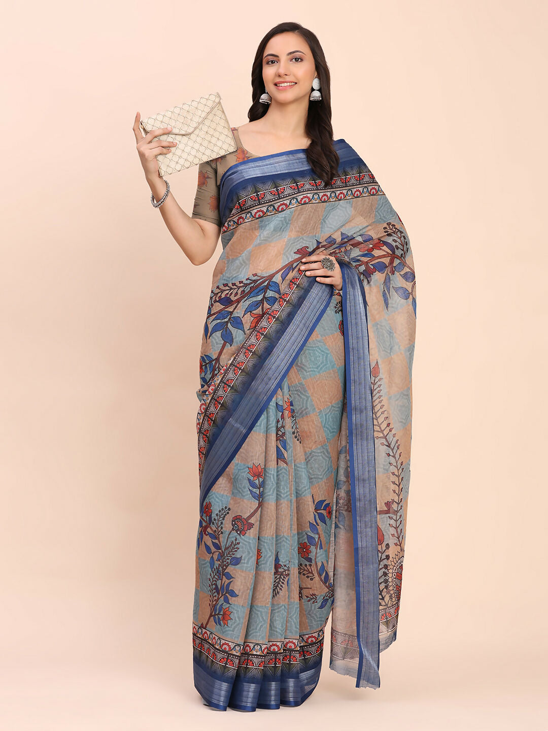 Shree Shyam Fashion Linen Cotton Cream Saree - Distacart