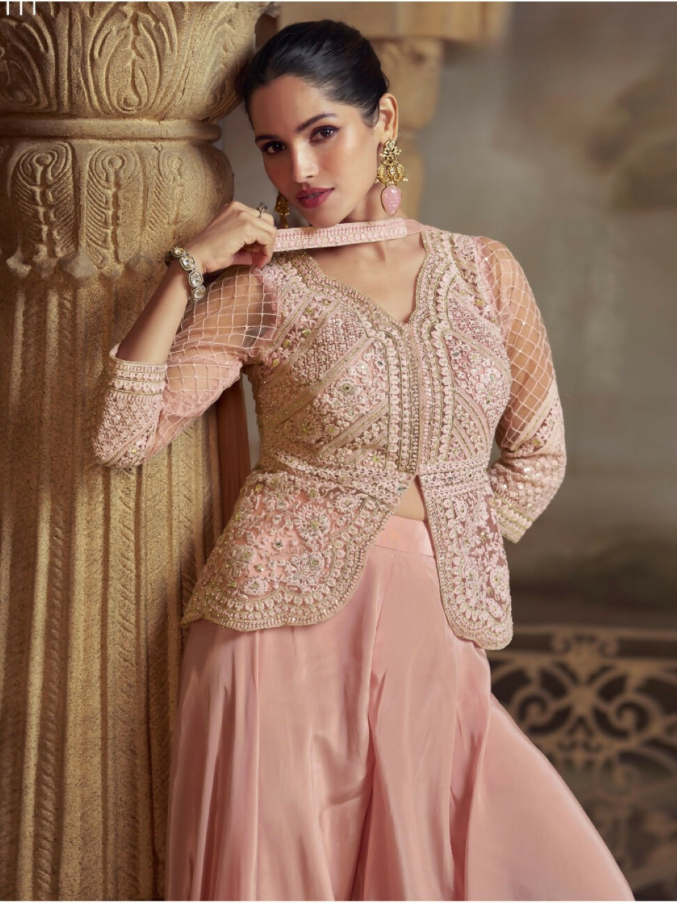 Anaita Baby Pink Georgette Readymade Suit with Embroidery Work - Distacart