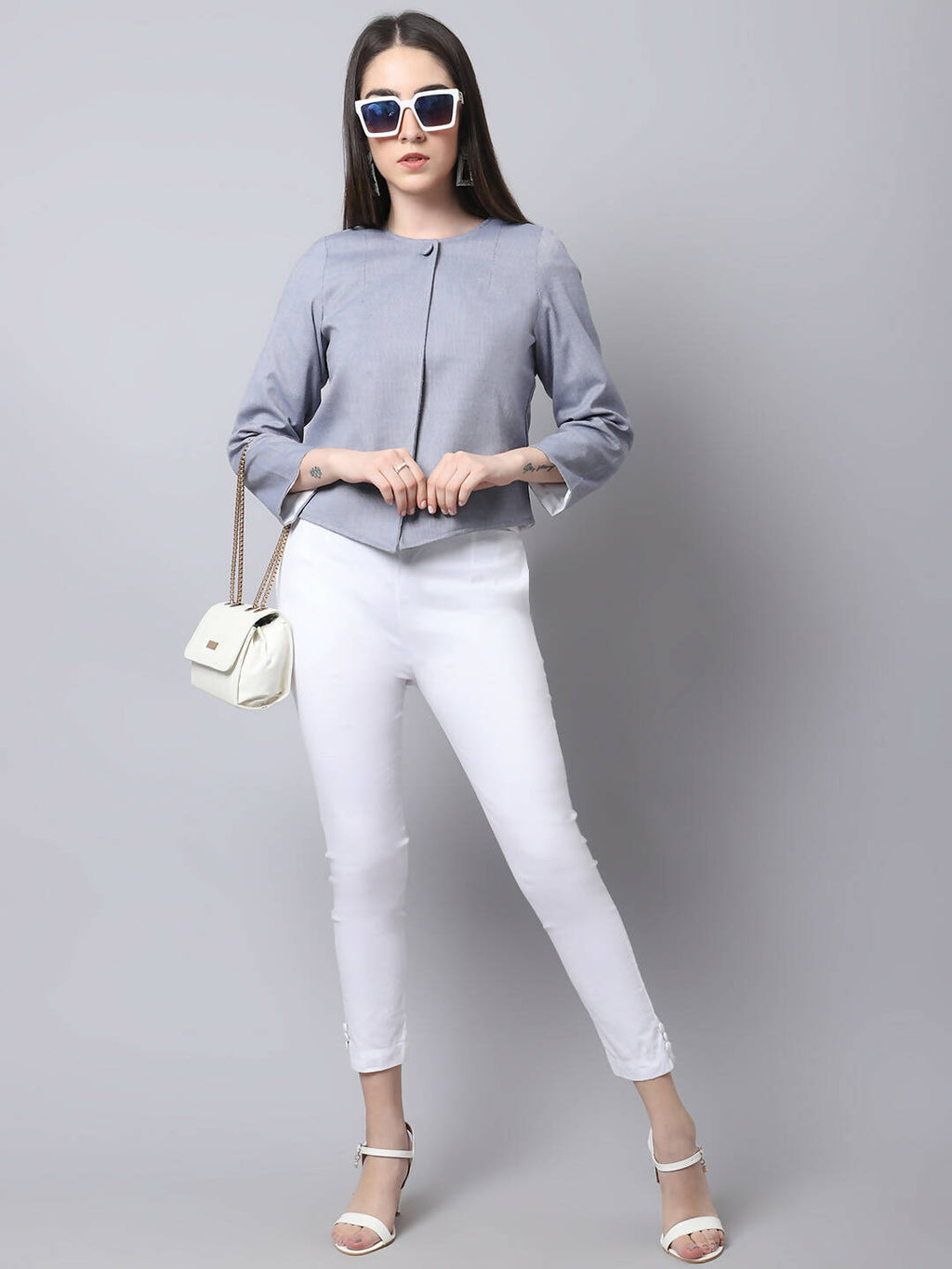 Even Apparels Grey Polywool Open Front Statement Women's Jacket (BF740)