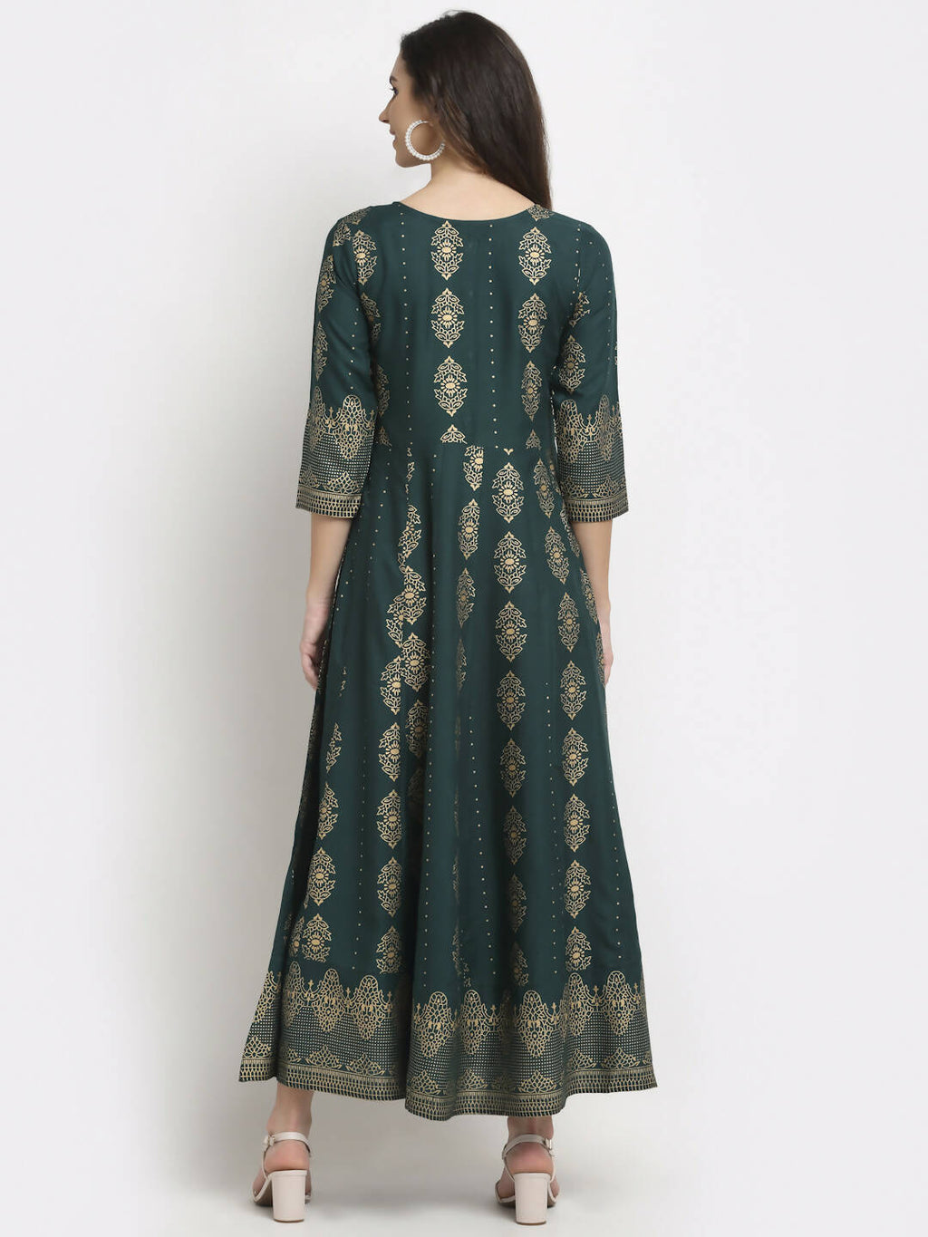 Rudra Bazaar Gold Printed Flared Anarkali kurti - Distacart