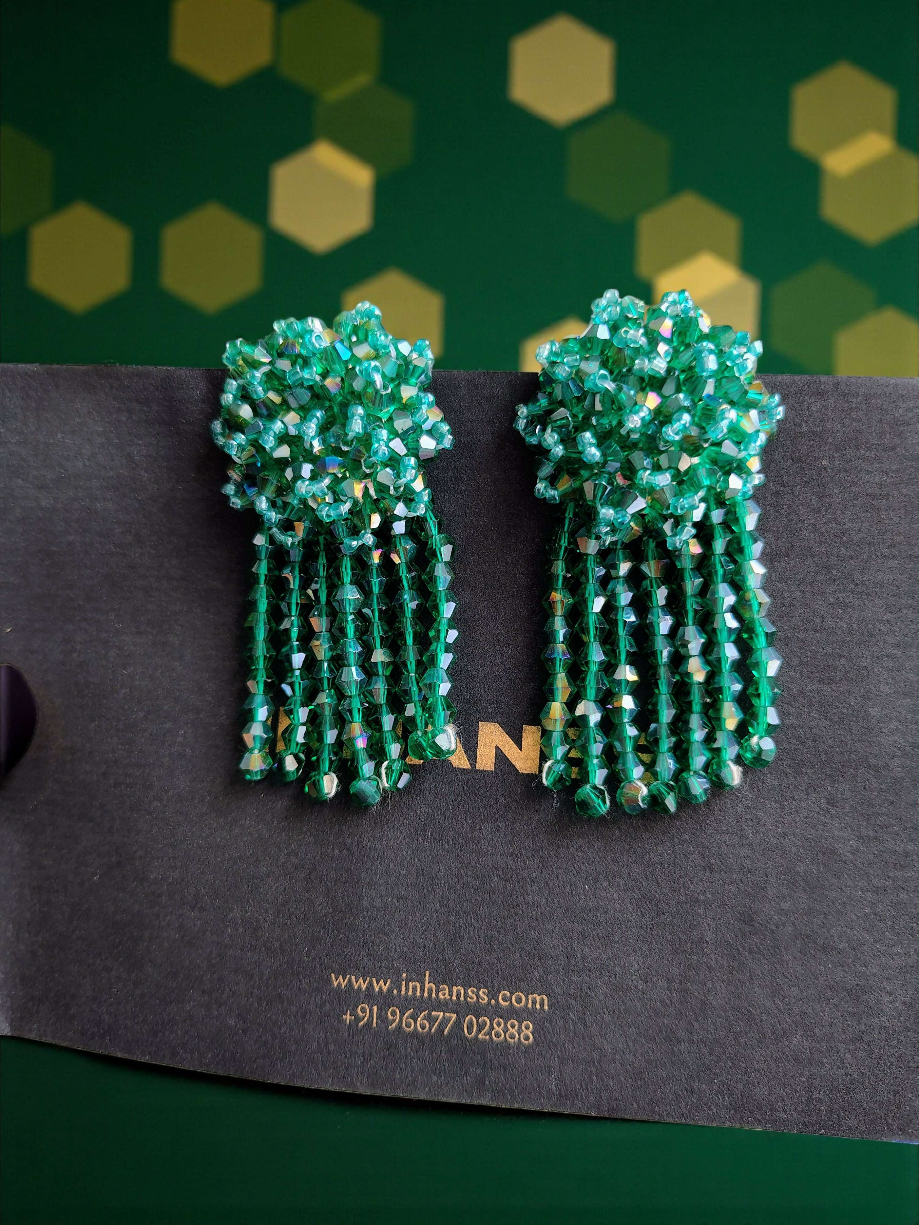 Inhanns Handmade Crystal Water Fall Earrings - Short - Sea Green Small - Distacart