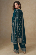 Anaita Teal Green Chinon Silk Stitched Suit with Embroidery & Sequence Work - Distacart