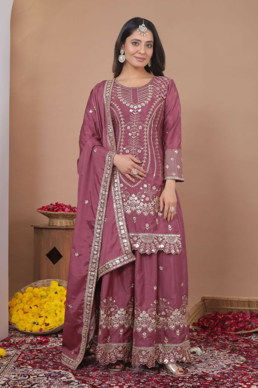 Teeya Creation Dark Onion Color Natural Crepe Silk Wedding Wear Trending Salwar Suit - Distacart
