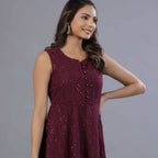 Juniper Women Wine Georgette Embroidered Peplum Tunic
