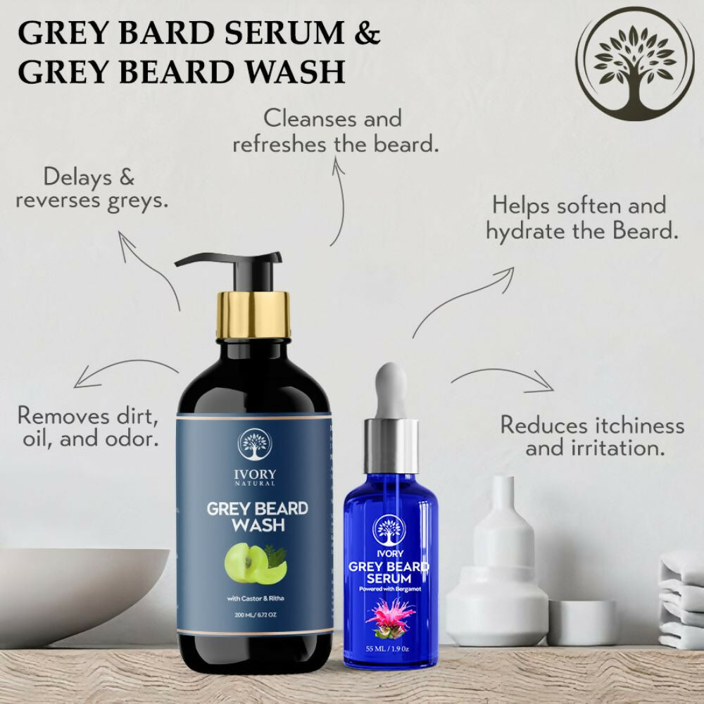 Ivory Natural Grey Beard Combo (Serum + Beard Wash) For Early Graying Beard - Distacart