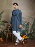 Vastranavya Blue Grey Exclusive Viscose Rayon Festival Wear Real Mirror Work Kurta with Dupatta