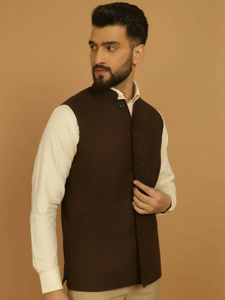 Even Apparels Pure Wool Nehru Jacket - Brown