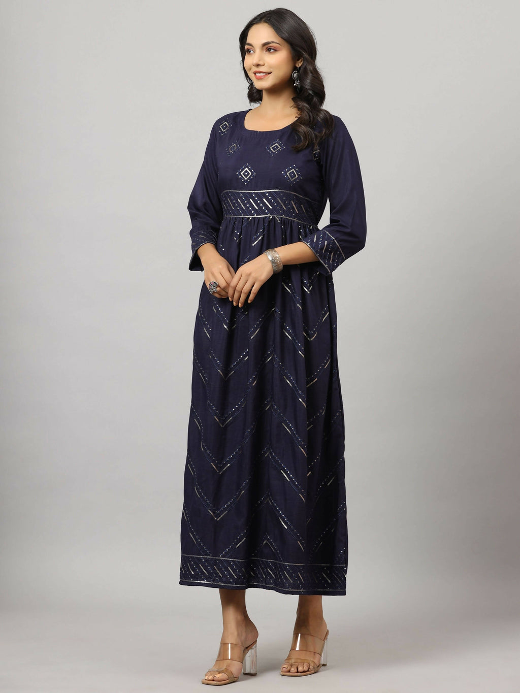 Juniper Women's Navy Festive Printed Flared Dress - Distacart