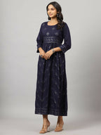 Juniper Women's Navy Festive Printed Flared Dress - Distacart