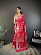 Joban Fashion Pink Meenakari Banarasi Silk Sarees