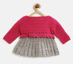 ChutPut Hand knitted Crochet Maharani Wool Dress For Baby Girls - Pink
