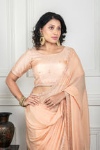 Morchari Beige Chiffon Hand Embroidery Saree And Stitched Blouse - Distacart
