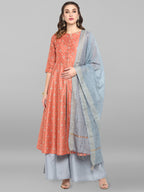 Janasya Women's Turquoise Green Cotton Flex Ikkat Kurta With Pant - Distacart