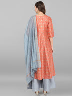 Janasya Women's Turquoise Green Cotton Flex Ikkat Kurta With Pant - Distacart