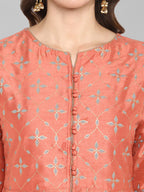 Janasya Women's Turquoise Green Cotton Flex Ikkat Kurta With Pant - Distacart
