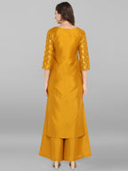 Janasya Mustard Poly Silk Foil Print Set