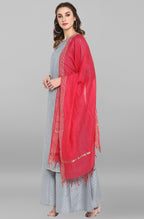 Janasya Women's Grey Poly Silk Foil Print Kurta With Palazzo And Dupatta - Distacart
