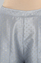 Janasya Women's Grey Poly Silk Foil Print Kurta With Palazzo And Dupatta - Distacart