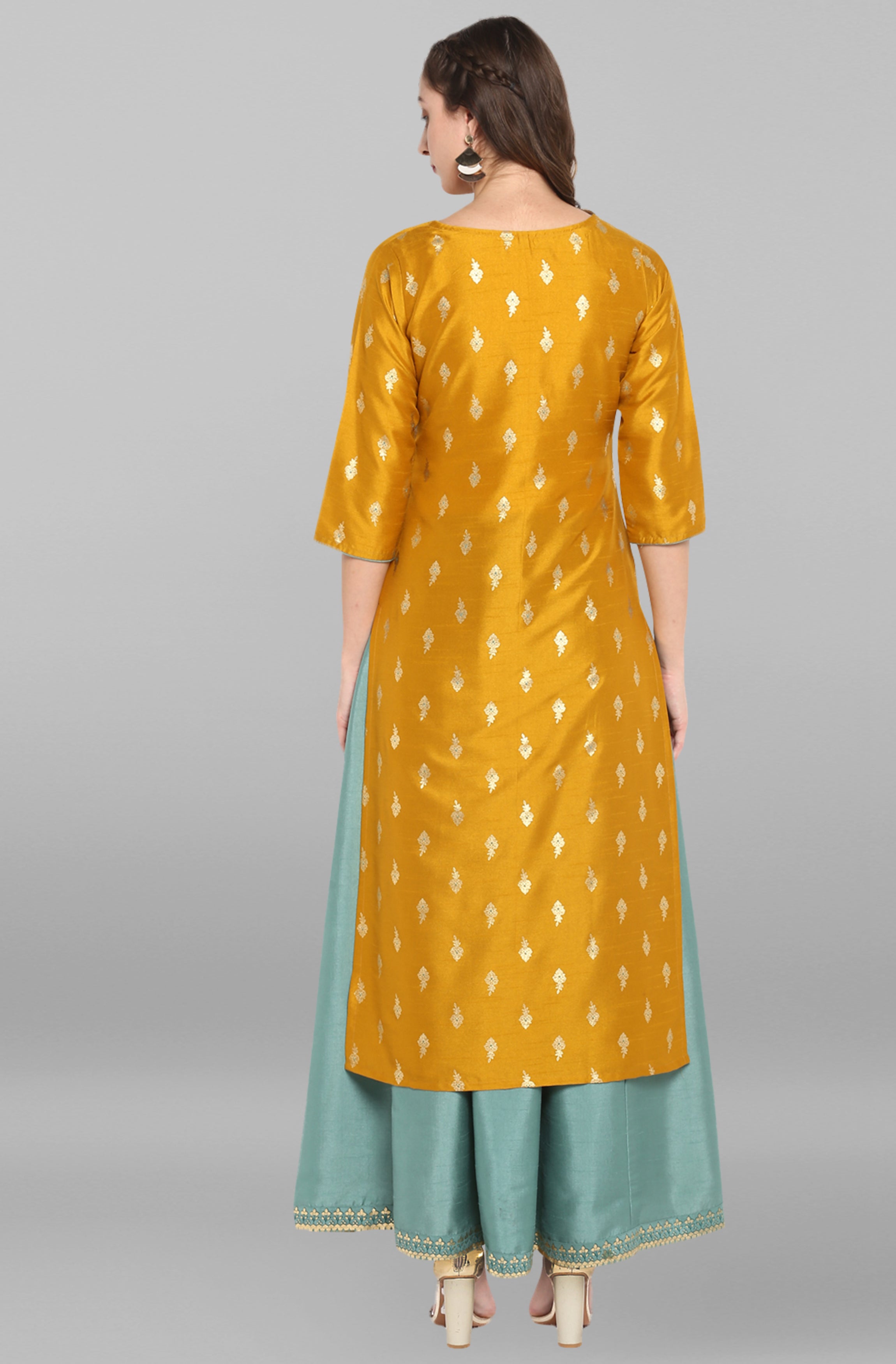 Janasya Light Green Poly Silk Gold Print Anarkali Ethnic Dress - Distacart