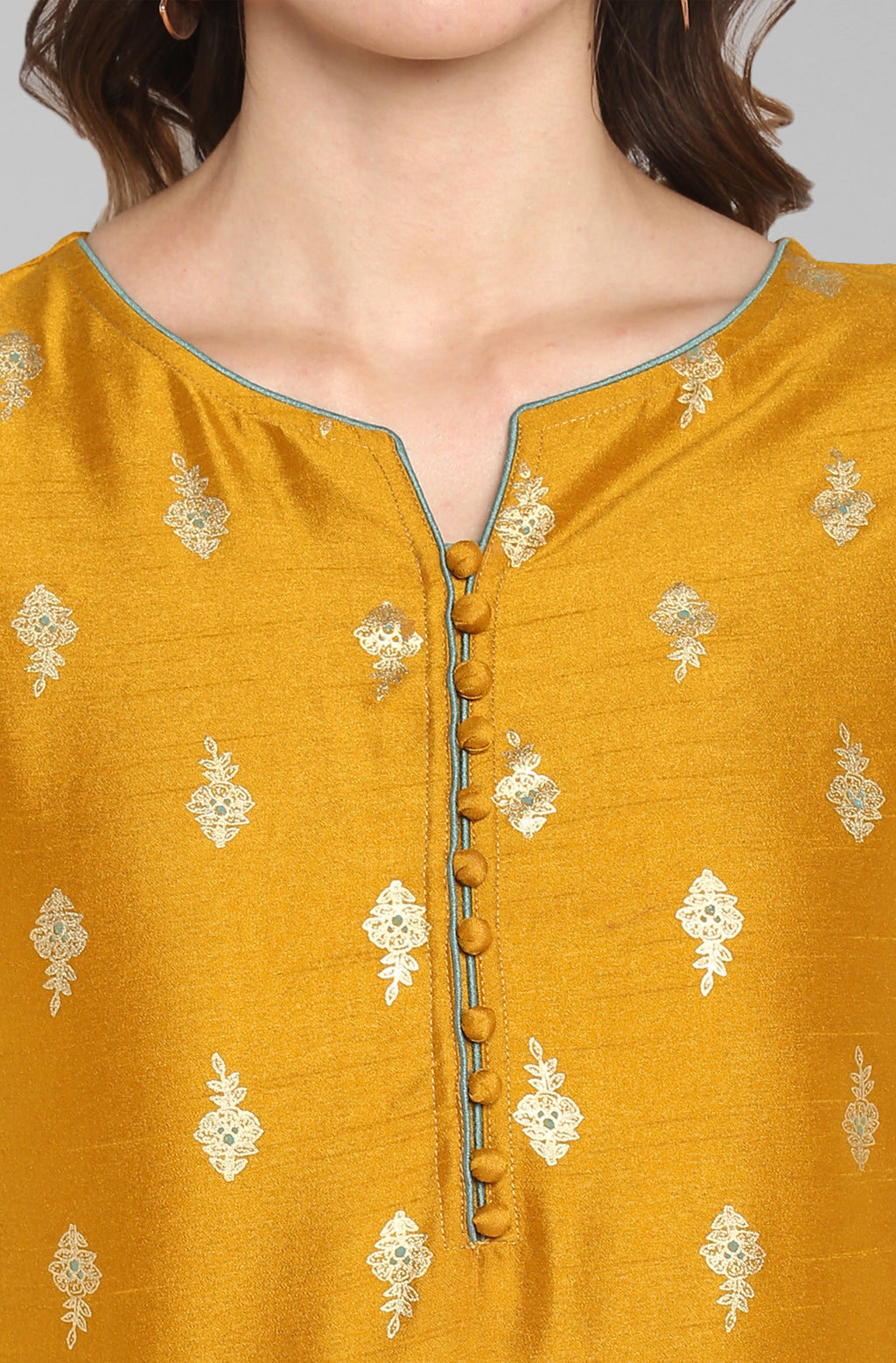 Janasya Light Green Poly Silk Gold Print Anarkali Ethnic Dress - Distacart