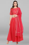 Janasya Women's Pink Poly Silk Gold Print Lehenga Choli With Dupatta - Distacart