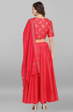 Janasya Women's Pink Poly Silk Gold Print Lehenga Choli With Dupatta - Distacart