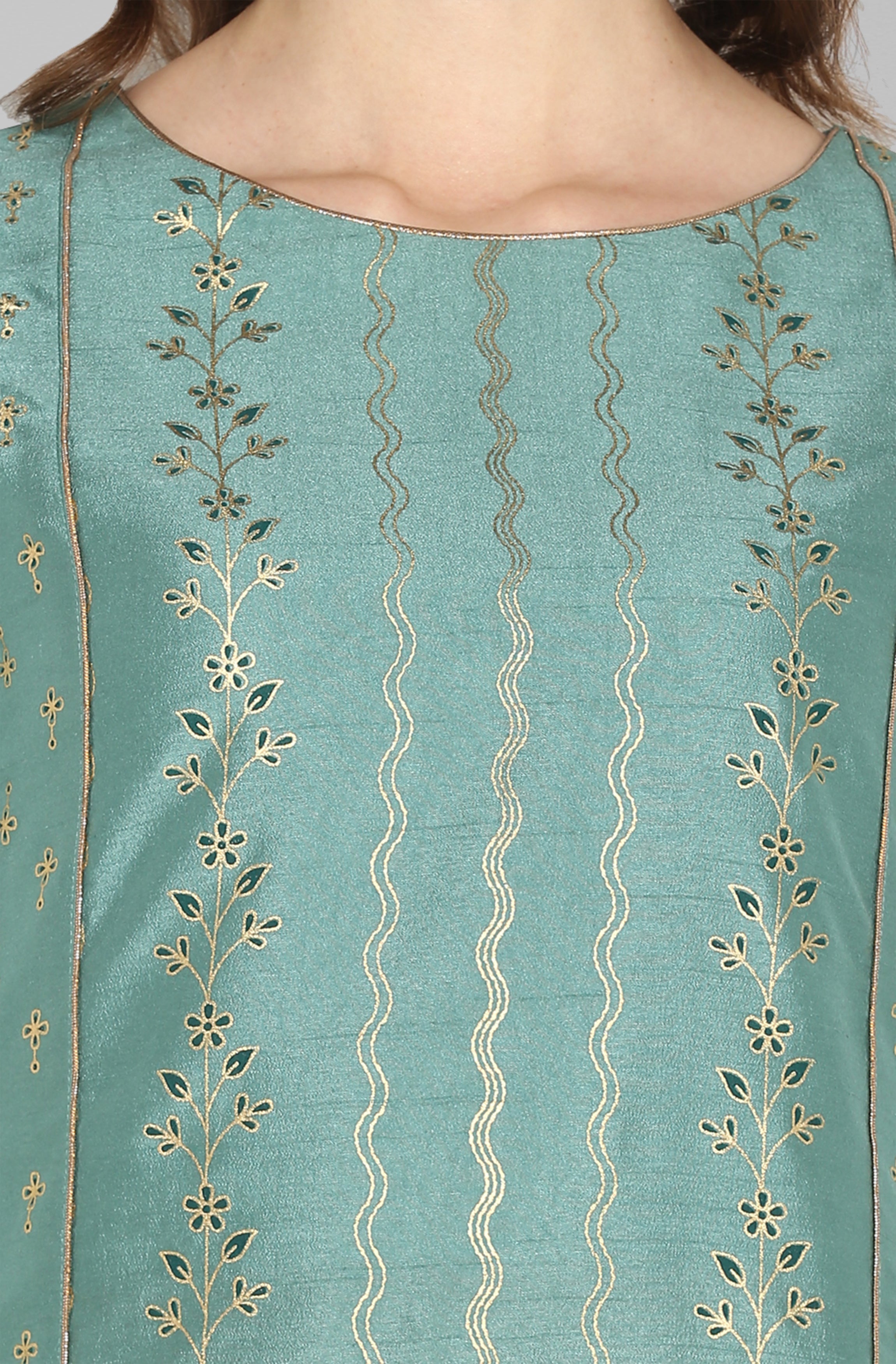 Janasya Women's Light Green Poly Silk Floral Print Kurta With Palazzo And Dupatta - Distacart
