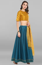 Janasya Women's Mustard Poly Silk Gold Print Lehenga Choli With Dupatta - Distacart