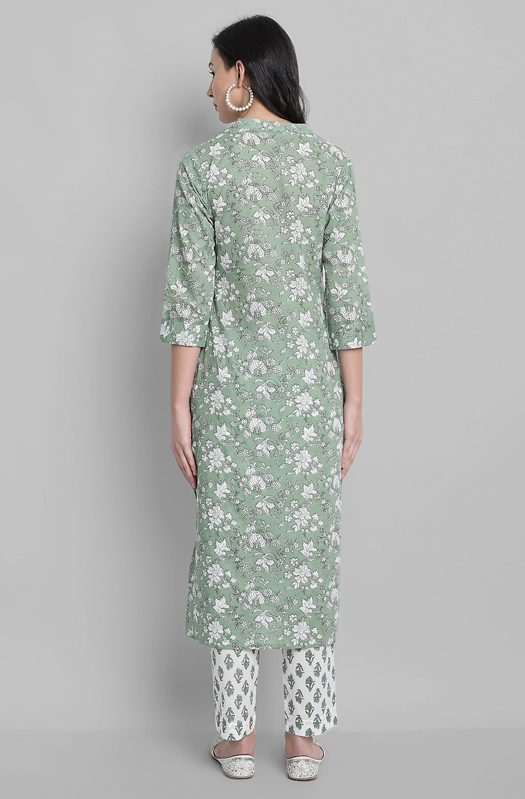 Janasya Women's Light Green Cotton Floral Print Kurta With Pant And Dupatta - Distacart