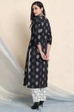 Janasya Women's Black Cotton Block Print Kurta With Palazzo And Dupatta - Distacart