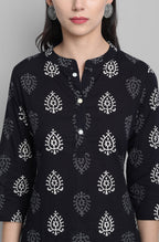 Janasya Women's Black Cotton Block Print Kurta With Palazzo And Dupatta - Distacart