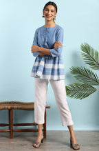 Janasya Women's Blue Cotton Striped Empire Top - Distacart