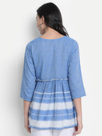 Janasya Women's Blue Cotton Striped Empire Top - Distacart