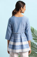 Janasya Women's Blue Cotton Striped Empire Top - Distacart