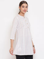 Janasya Women's White Cotton Woven Design A-Line Top - Distacart