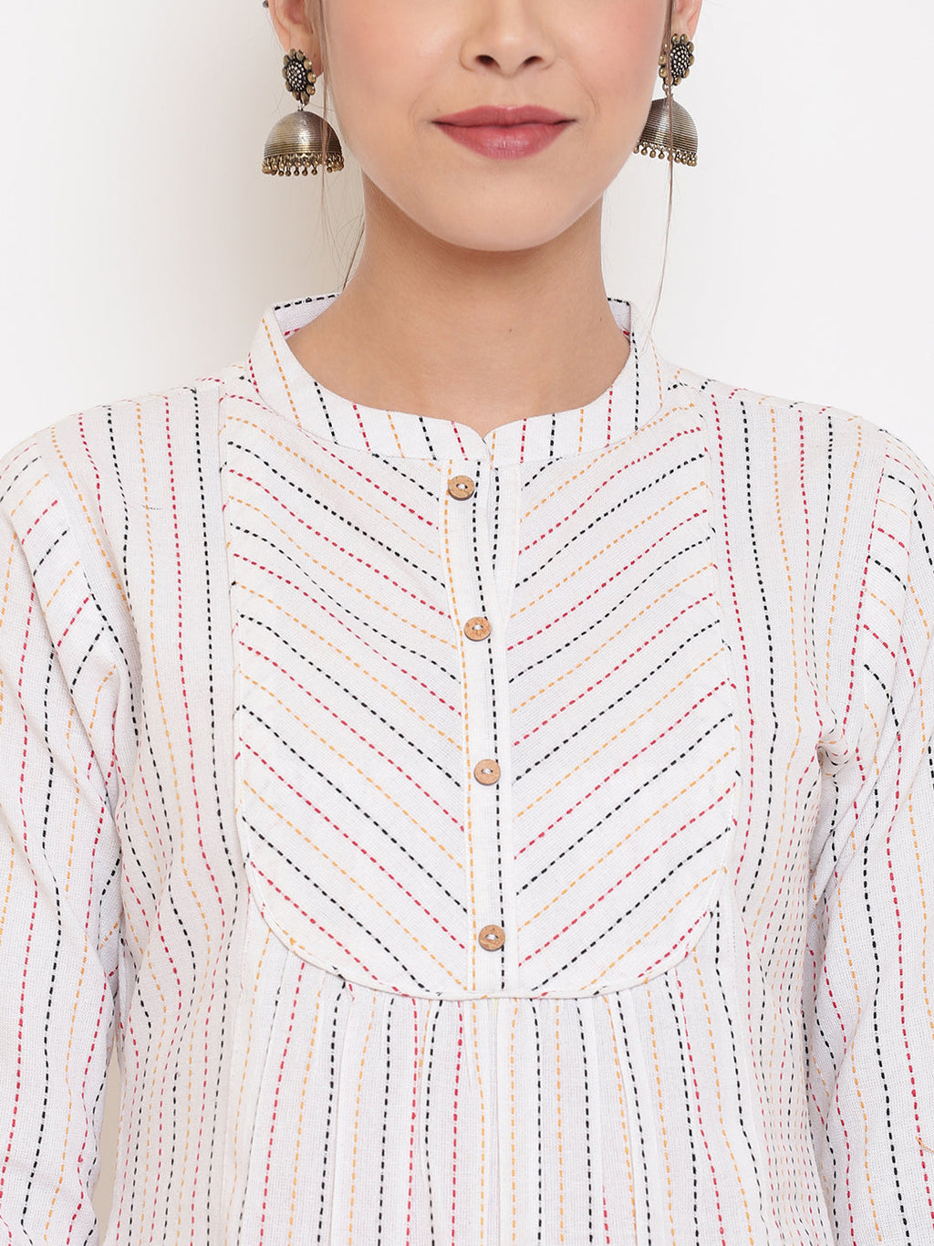 Janasya Women's White Cotton Woven Design A-Line Top - Distacart