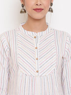 Janasya Women's White Cotton Woven Design A-Line Top - Distacart