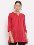 Janasya Women's Red Cotton Woven Design A-Line Top - Distacart