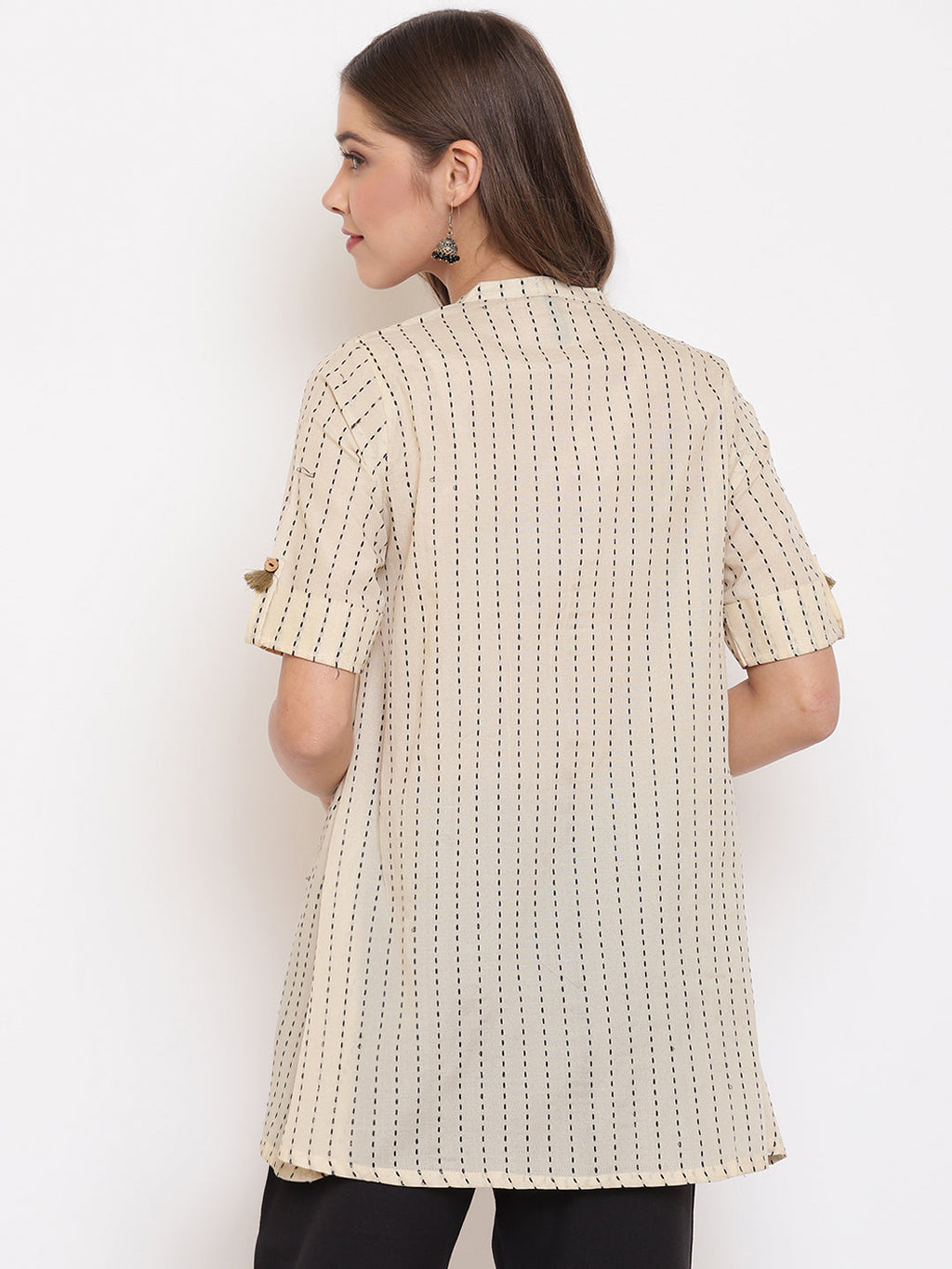 Janasya Women's Cream Cotton Striped Pleated Top - Distacart