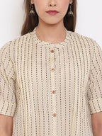 Janasya Women's Cream Cotton Striped Pleated Top - Distacart