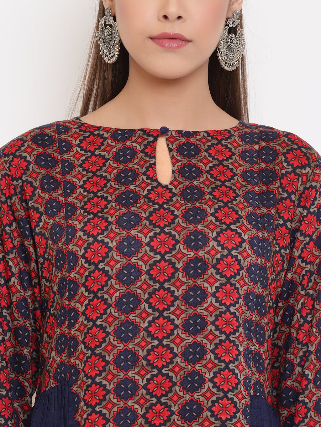 Janasya Women's Blue Rayon Ajrakh Gathered Top - Distacart