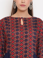Janasya Women's Blue Rayon Ajrakh Gathered Top - Distacart
